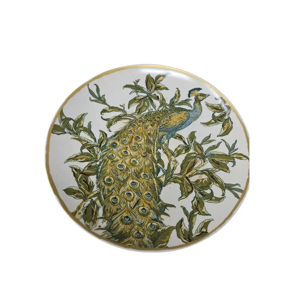 4 Pottery Barn 9.5 in Ceramic Peacock Salad Plates Formal Microwave Dishwasher